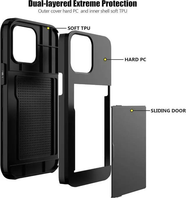 Alt view image 3 of 7 - for iPhone 14 Pro Max Case with Card Holder Heavy Duty Protective Dual Layer Shockproof Hidden Card Slot Slim Wallet Cover for iPhone 14 Pro Max for Women&Men(Black)