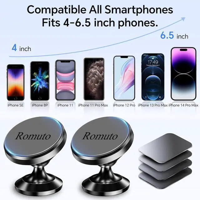 Alt view image 6 of 7 - 2-Pack  Magnetic Phone Holder for Car DashboardStrong MagnetiPhone Magnetic Phone Mount for Car Phone Holder 4 Metal PlateCell Phone Holders for Your Car Mount for iPhone 16 Pro Max 15 14 13 12