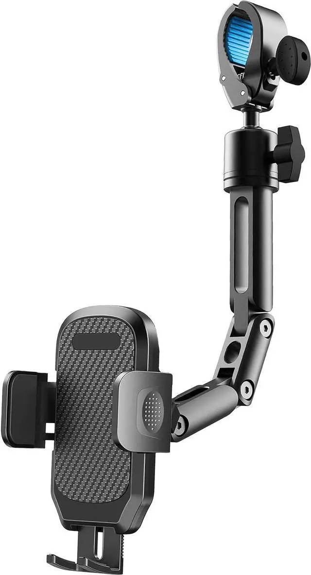 Main image of Quyee Phone Holder Car, Rear View Mirror Phone Holder - Aluminum Alloy Mount Multi-Angle Adjustment Rotatable and Retractable Compatible with All 4-7 Inch iPhone and Android Cell Phones