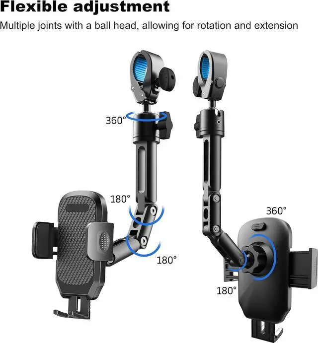 Alt view image 3 of 7 - Quyee Phone Holder Car, Rear View Mirror Phone Holder - Aluminum Alloy Mount Multi-Angle Adjustment Rotatable and Retractable Compatible with All 4-7 Inch iPhone and Android Cell Phones