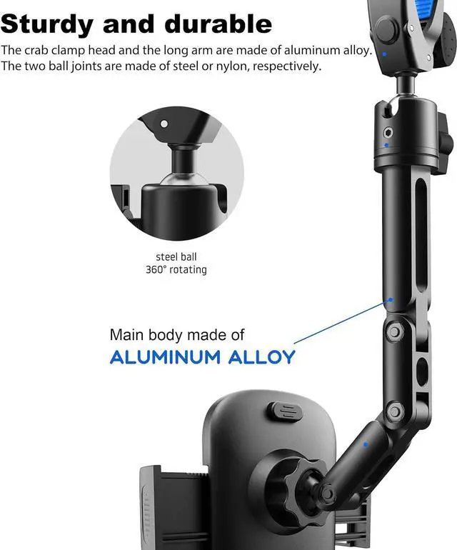 Alt view image 5 of 7 - Quyee Phone Holder Car, Rear View Mirror Phone Holder - Aluminum Alloy Mount Multi-Angle Adjustment Rotatable and Retractable Compatible with All 4-7 Inch iPhone and Android Cell Phones