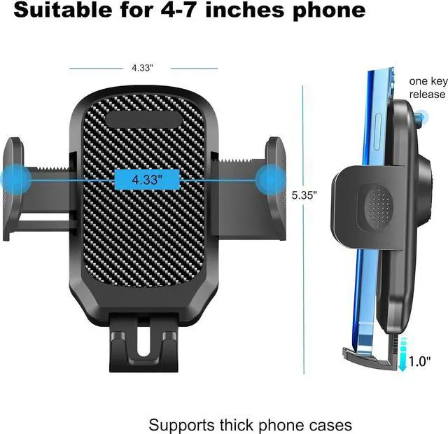 Alt view image 6 of 7 - Quyee Phone Holder Car, Rear View Mirror Phone Holder - Aluminum Alloy Mount Multi-Angle Adjustment Rotatable and Retractable Compatible with All 4-7 Inch iPhone and Android Cell Phones