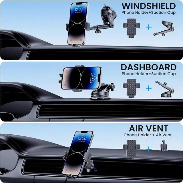 Alt view image 2 of 7 - Phone Holder Car [Military-Grade Suction] Universal Car Phone Holder [Thick Case Friendly] Automobile Accessories Dashboard Air Vent Windshield Phone Mount Fit for iPhone Android Smartphones