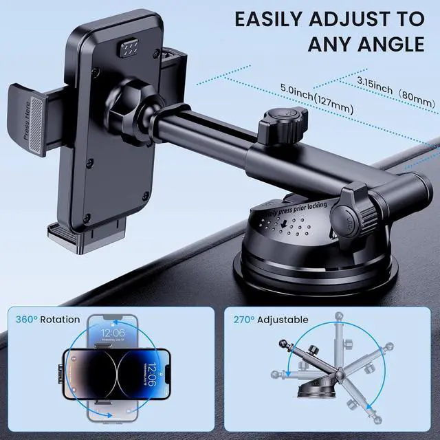 Alt view image 4 of 7 - Phone Holder Car [Military-Grade Suction] Universal Car Phone Holder [Thick Case Friendly] Automobile Accessories Dashboard Air Vent Windshield Phone Mount Fit for iPhone Android Smartphones