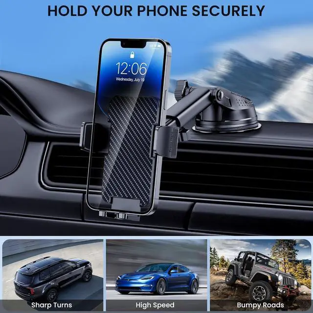 Alt view image 5 of 7 - Phone Holder Car [Military-Grade Suction] Universal Car Phone Holder [Thick Case Friendly] Automobile Accessories Dashboard Air Vent Windshield Phone Mount Fit for iPhone Android Smartphones