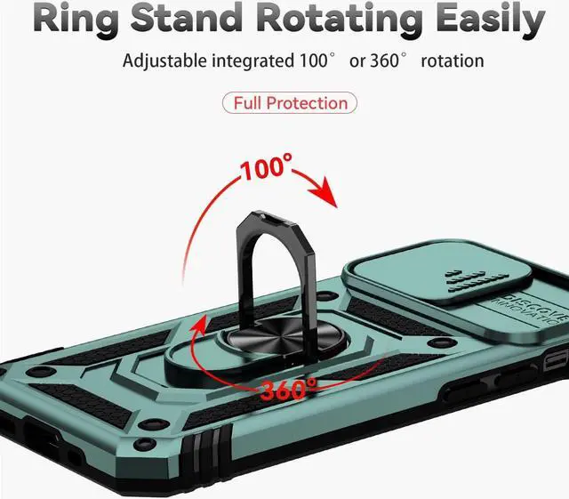 Alt view image 5 of 6 - for iPhone 12 Pro Max Case,with Camera Lens Cover HD Screen Protector,[Military Grade] Ring Car Mount Kickstand Hybrid Hard PC Soft TPU Shockproof Protective Case for iPhone 12 Pro Max-Green