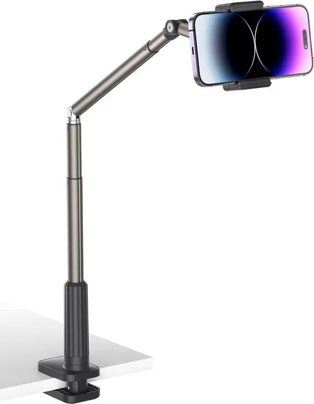 Main image of JSAUX Phone Holder for Desk and Bed Compatible with iPhone 16 15 14 13 12 Overhead Phone Mount Gooseneck Phone Stand Flexible 360 Lazy Long Arm Clamp Clip for Table Bedside [1-Pack, Black]