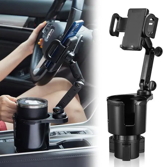 Main image of Cup Holder Phone Mount 2 in 1 Cup Holder Expander for Car Long Arm with 360°Rotation Cup Holder Cell Phone Holder for Car Compatible with All Smartphones