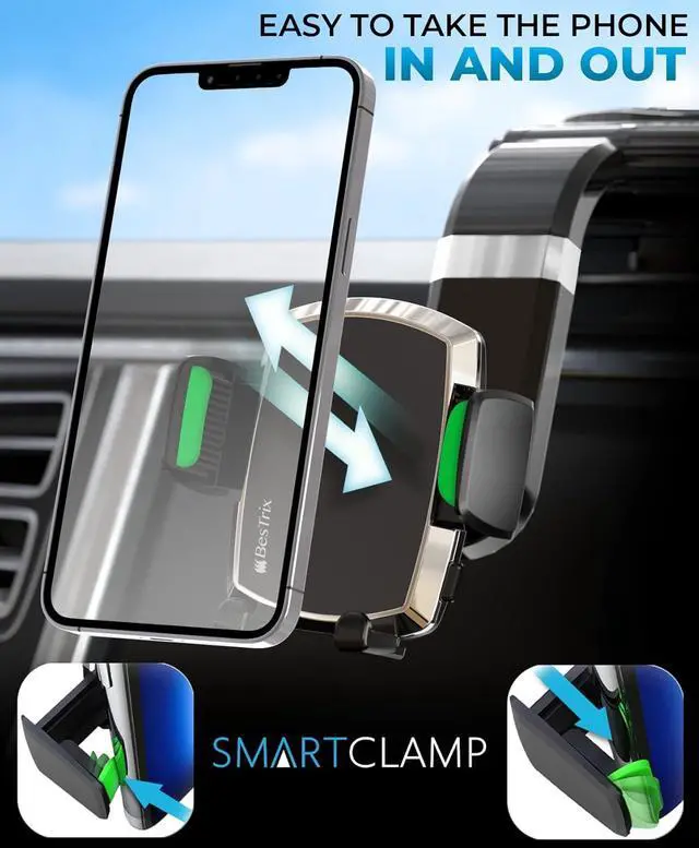Alt view image 2 of 6 - SmartClamp Car Phone Mount | Dashboard Cell Phone Car Phone Holder Compatible with iPhone 13 12 11 Pro Xr Xs XS MAX XR X Galaxy S20 Note 20 Ultra & All Smartphones