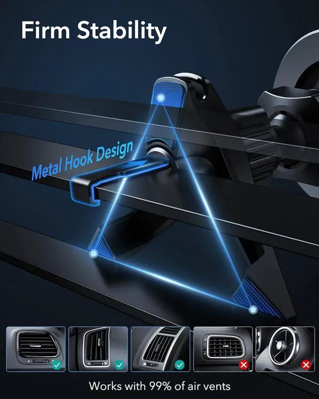 Alt view image 5 of 7 - ESR for MagSafe Car Mount, Air Vent/Dashboard Magnetic Phone Holder for Car,Car Phone Holder Mount for iPhone 16/16e/15/14/13/12/Samsung, All Smartphones(2 Metal Rings included),Charging Not Supported