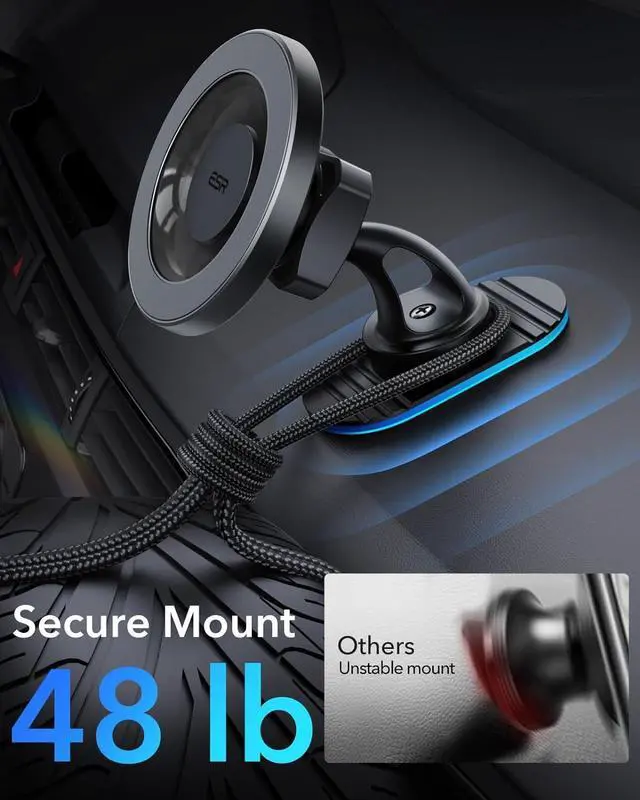 Alt view image 7 of 7 - ESR for MagSafe Car Mount, Air Vent/Dashboard Magnetic Phone Holder for Car,Car Phone Holder Mount for iPhone 16/16e/15/14/13/12/Samsung, All Smartphones(2 Metal Rings included),Charging Not Supported
