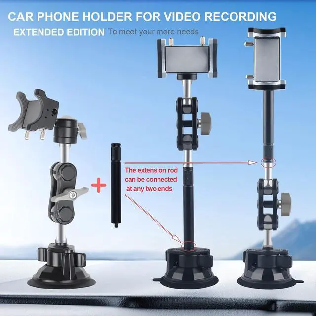 Alt view image 2 of 6 - leepiya Universal Ball Head Arm for Phone 360 Adjustable Car Suction Phone Holder with Remote Control Shooting Windshield Phone Mount for Car Cell Phone Holder Stand for Video Recording