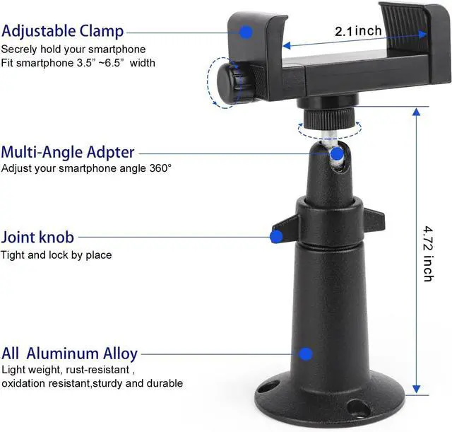 Alt view image 3 of 7 - iTODOS Wall Mount Phone Holder Bracket with 360°Adjustable Mount for iPhone/Nexus/LG Smart Phones and GPS Navigator,Compatible with 3.5~6.5inch Width