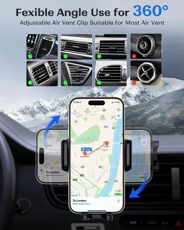Alt view image 3 of 6 - KPON Car Phone Holder Wireless Charger, Auto Clamping Wireless Car Charger Mount 15W/10W/7.5W for Dashboard, Automatic Air Vent Windshield Mount for iPhone 15 14 13 12 11/Samsung/LG/Google Pixel