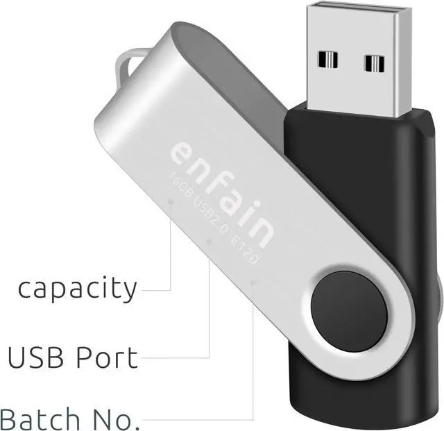 Alt view image 3 of 7 - 10-Pack 16GB USB 2.0 Swivel Flash Drives: Shareable Data Storage for Home & Office Use (Black)