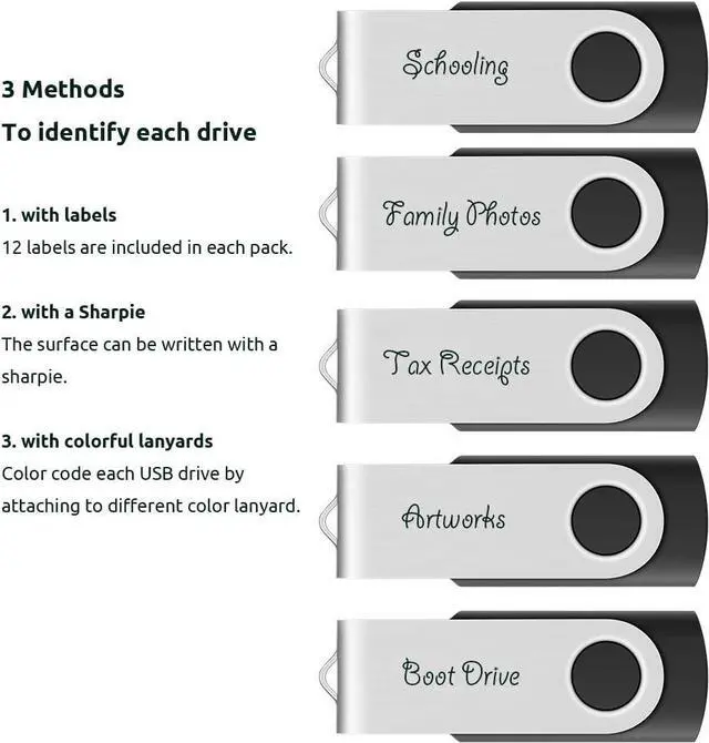 Alt view image 7 of 7 - 10-Pack 16GB USB 2.0 Swivel Flash Drives: Shareable Data Storage for Home & Office Use (Black)