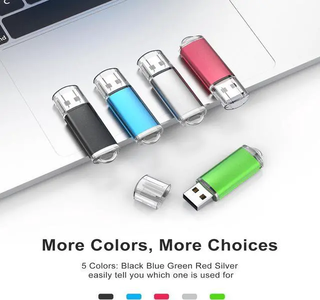 Alt view image 7 of 7 - USB Flash Drive 5 Pack 64GB USB 2.0 Flash Drive Memory Stick USB Drive Jump Drive USB Storage Flash Drives Pen Drive Thumb Drives (5 Mixed Colors: Black Blue Green Red Silver)