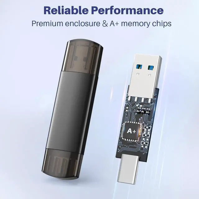 Alt view image 5 of 7 - 256GB USB C Flash Drive Dual USB 3.0 USB Drive Type C + USB A Portable Type-C USB Stick with Keychain Hole 2-in-1 USB-C Thumb Drive for Smartphone Tablet Computer Mac iPhone 15