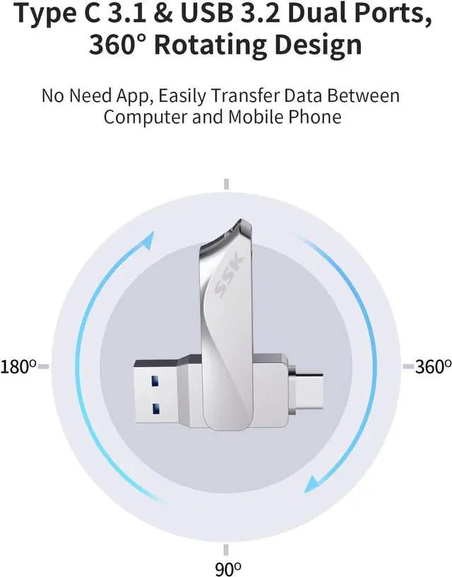 Alt view image 3 of 7 - 64GB USB C Flash Drive Dual Drive 2 in 1 OTG USB A 3.2 + Type C Memory Stick Thumb Drive Thunderbolt Pendrive up to 200MB/s Transfer Speed Photo Stick for Android Phones/Tablets/Mac/Laptop
