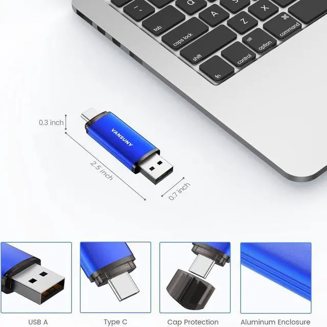 Alt view image 2 of 7 - 64GB 5 Pack USB Type-C Flash Drives 2-in-1 Dual Flash Drive USB A + USB C OTG Flash Drive for Android Smartphone Tablet Computer Laptop (Blue)