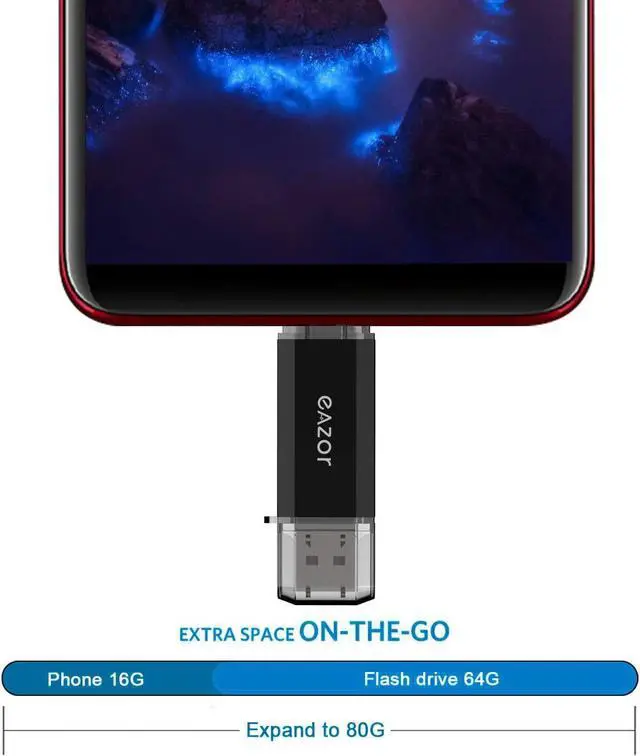 Alt view image 4 of 7 - Type C Flash Drive 2 in 1 OTG USB C+ USB 3.0 Dual Drive Waterproof Memory Stick with Keychain Metal for Computer MacBook Googles Chromebook Pixel  Galaxy (TYPE-C128GB)