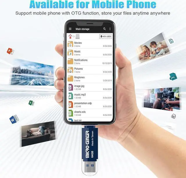 Alt view image 4 of 7 - Micro Center Super Speed 5 Pack 64GB Type C and Type A 2-in-1 Dual USB 3.0 Flash Drive OTG USB Drives Thumb Drive Memory Storage Stick for Android Smartphone Computers MacBook Tablets PC, Blue