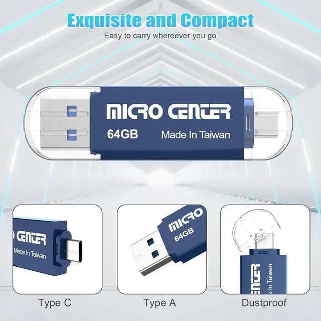 Alt view image 6 of 7 - Micro Center Super Speed 5 Pack 64GB Type C and Type A 2-in-1 Dual USB 3.0 Flash Drive OTG USB Drives Thumb Drive Memory Storage Stick for Android Smartphone Computers MacBook Tablets PC, Blue