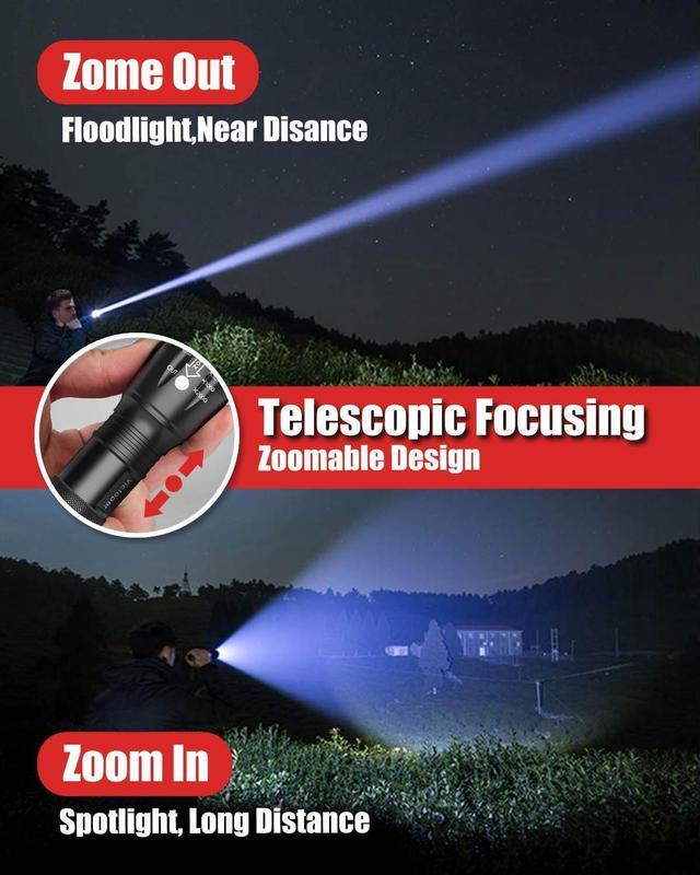 Alt view image 3 of 7 - LED Flashlight 2 Pack Bright 2000 Lumens Tactical Flashlights High Lumens with 5 Modes Waterproof Zoomable Flash Light for Outdoor Gifts for Christmas Stocking Camping Essentials Gear