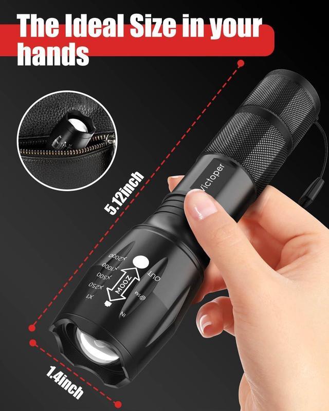 Alt view image 6 of 7 - LED Flashlight 2 Pack Bright 2000 Lumens Tactical Flashlights High Lumens with 5 Modes Waterproof Zoomable Flash Light for Outdoor Gifts for Christmas Stocking Camping Essentials Gear
