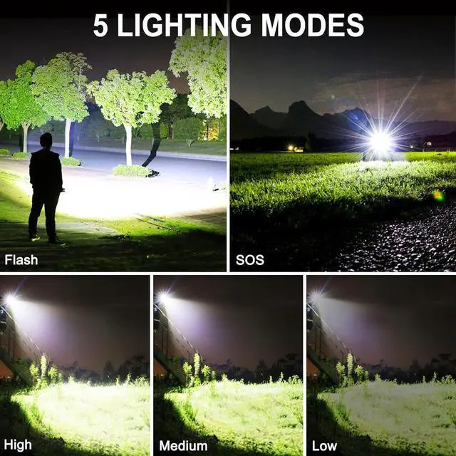 Alt view image 3 of 7 - Rechargeable 990000 High Lumens LED Flashlights, XHP90.2 Super Bright Flashlight with Zoomable & 5 Modes & IPX7 Waterproof for Camping