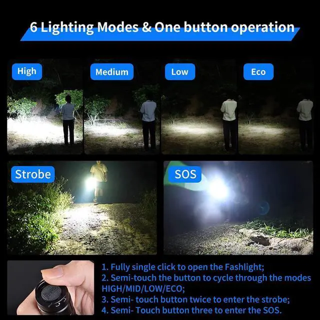 Alt view image 4 of 7 - WUBEN C3 Flashlight 1200 High Lumens Rechargeable Flashlights 6 Modes Super Bright IP68 LED Tactical Flashlight for Camping, Home, Emergency, Rescue, Hunting, Inspection, Repair, Tool Gifts for Men
