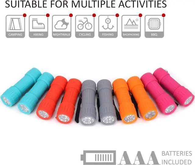 Alt view image 6 of 7 - FASTPRO 10-Pack, 9-LED Mini Flashlight Set, AAA Batteries are Included and Pre-Installed, Perfect for Class Teaching, Camping, Wedding Favor