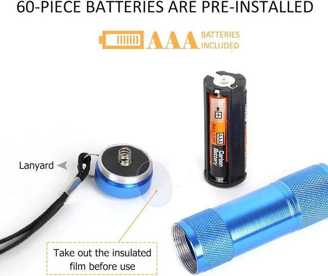 Alt view image 6 of 7 - 20-Pack Aluminum 6-LED Flashlights Set with Lanyard and AAA Batteries Included and Pre-Installed