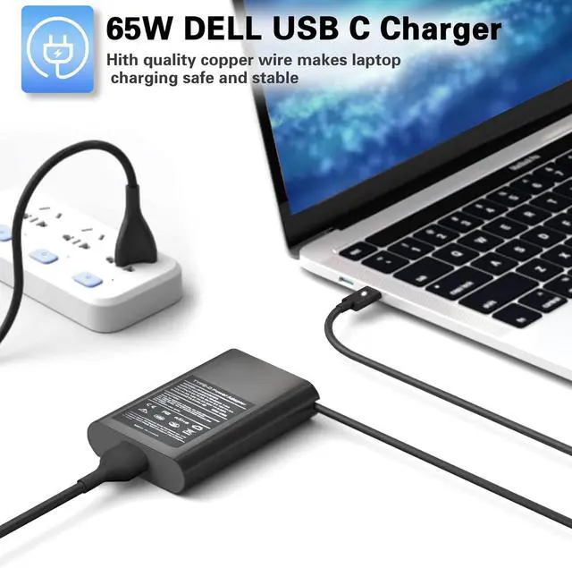 Alt view image 6 of 7 - 65W USB C Laptop Charger Replacement for Dell Latitude 5430 5520 5320 5330 5420 5520 5421 7420 7490 7400,Chromebook 3100 3300 3380 3400 3500 5190 5300,Dell XPS 13 Type C Computer Charger AC Adapter