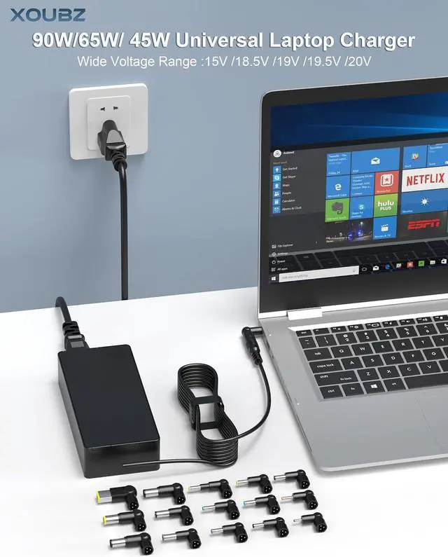 Alt view image 2 of 6 - 90W Universal Laptop Charger Replacement for HP Lenovo Dell Acer Asus Toshiba Geteway Samsung IBM Fujitsu Notebook Ultrabook Chromebook Computer Charger AC Adapter Power Cord with 16 Tips
