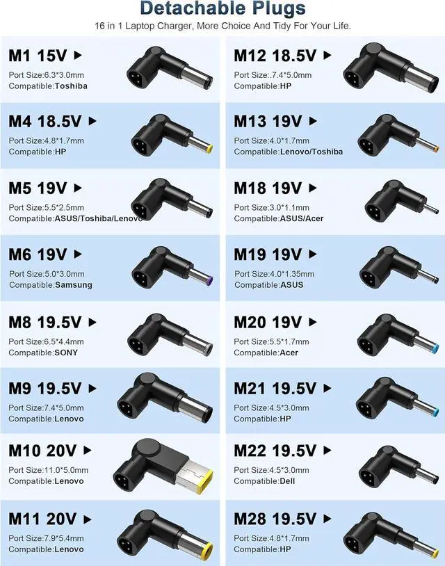 Alt view image 3 of 6 - 90W Universal Laptop Charger Replacement for HP Lenovo Dell Acer Asus Toshiba Geteway Samsung IBM Fujitsu Notebook Ultrabook Chromebook Computer Charger AC Adapter Power Cord with 16 Tips