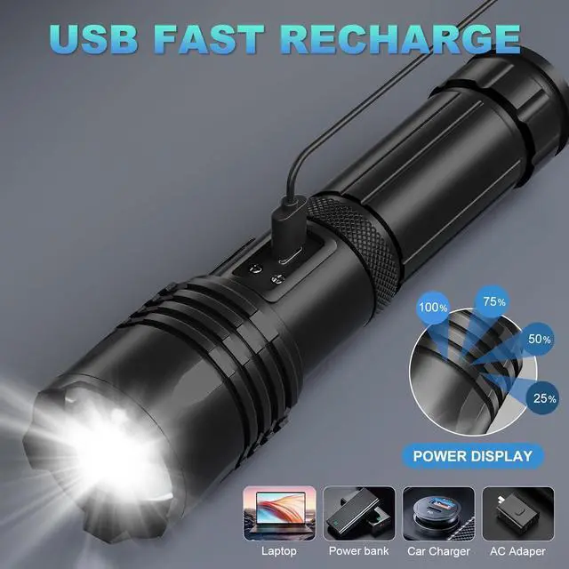 Alt view image 3 of 6 - Rechargeable LED Flashlights High Lumens 990 000 Lumens Super Bright Flashlight High Powerful Flash Light 7 Modes with COB Work Light IPX7 Waterproof for Outdoor Emergency Camping Hiking