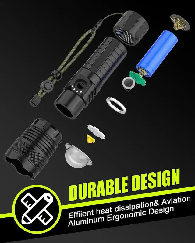 Alt view image 7 of 7 - LED Flashlights High Powered 10000 Lumens Super Bright Tactical Flashlight Rechargeable 5 Modes Zoomable Waterproof Flash Lights Gift for Christmas Stocking
