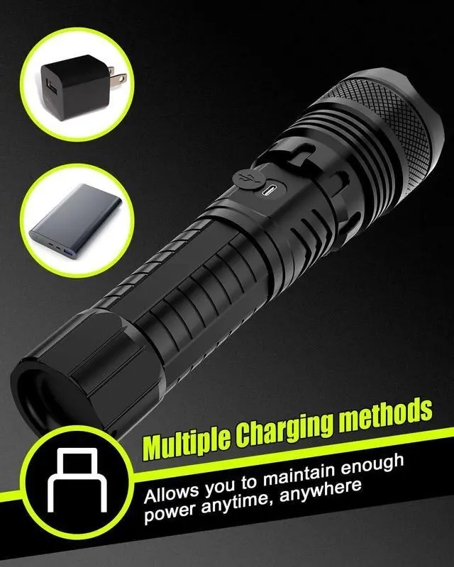 Alt view image 6 of 7 - LED Flashlights High Powered 10000 Lumens Super Bright Tactical Flashlight Rechargeable 5 Modes Zoomable Waterproof Flash Lights Gift for Christmas Stocking