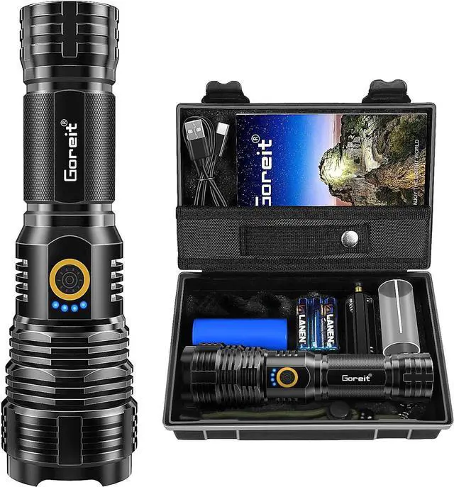 Main image of Flashlights LED High Lumens Rechargeable, Goreit 950000 Lumens XHP70.2 Super Bright Flashlight, Flash Light Battery Powered, Powerful Handheld Flashlight with holster for Emergency Camping Hiking Gift