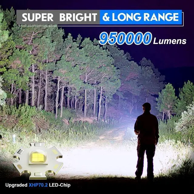 Alt view image 2 of 7 - Flashlights LED High Lumens Rechargeable, Goreit 950000 Lumens XHP70.2 Super Bright Flashlight, Flash Light Battery Powered, Powerful Handheld Flashlight with holster for Emergency Camping Hiking Gift
