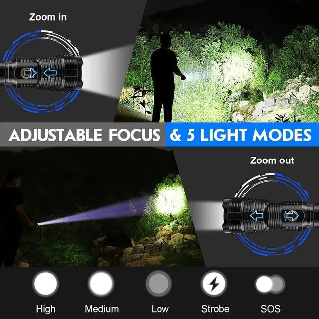 Alt view image 5 of 7 - Flashlights LED High Lumens Rechargeable, Goreit 950000 Lumens XHP70.2 Super Bright Flashlight, Flash Light Battery Powered, Powerful Handheld Flashlight with holster for Emergency Camping Hiking Gift
