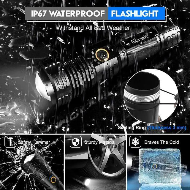 Alt view image 7 of 7 - Flashlights LED High Lumens Rechargeable, Goreit 950000 Lumens XHP70.2 Super Bright Flashlight, Flash Light Battery Powered, Powerful Handheld Flashlight with holster for Emergency Camping Hiking Gift