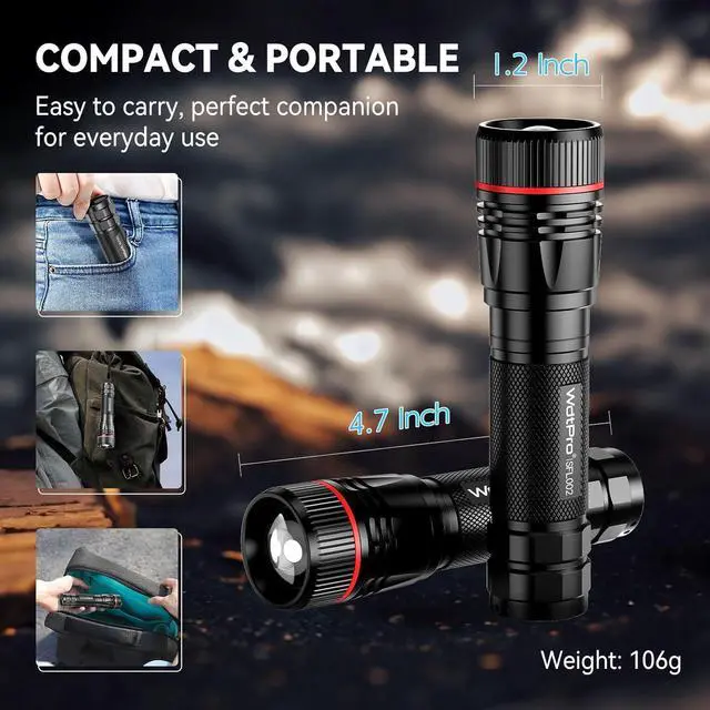 Alt view image 4 of 7 - WdtPro Rechargeable Flashlights High Lumens, 2 Pack 10H Long Lasting Super Bright EDC Flashlights, LED Mini Tactical Flash Lights for Camping Emergency, Drop & Water Resistant (Battery Included)