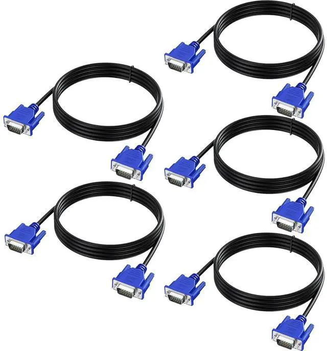 Main image of VGA Cable 5 Feet 5-Pack, Male VGA to VGA Male Monitor Computer Cable Adapter Cord HD15 1080P Full HD High Resolutionfor TV Computer Projector-Blue