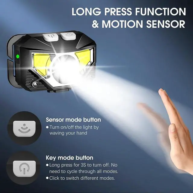 Alt view image 3 of 6 - LHKNL Headlamp Flashlight, 1200 Lumen Ultra-Light Bright LED Rechargeable Headlight with White Red Light,2-Pack Waterproof Motion Sensor Head Lamp,8 Mode for Outdoor Camping Running Hiking Fishing