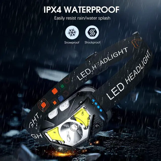 Alt view image 6 of 6 - LHKNL Headlamp Flashlight, 1200 Lumen Ultra-Light Bright LED Rechargeable Headlight with White Red Light,2-Pack Waterproof Motion Sensor Head Lamp,8 Mode for Outdoor Camping Running Hiking Fishing