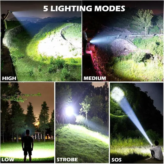 Alt view image 3 of 7 - Rechargeable Flashlights 990,000 Lumens, Super Bright LED Flashlight High Lumens with USB Cable, 5 Modes Waterproof Flashlight Powerful Flash Light for Home Camping Hiking
