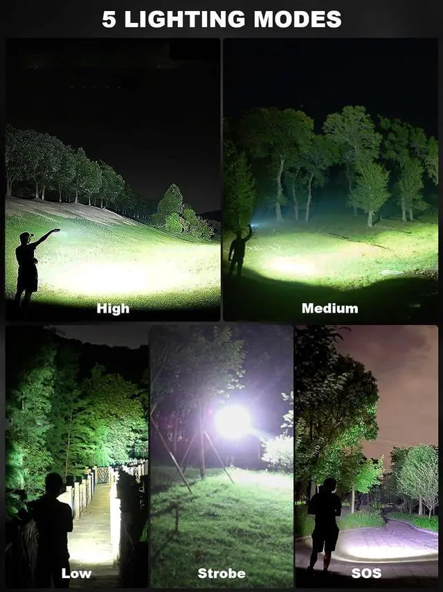Alt view image 3 of 7 - Flashlights High Lumen Rechargeable, 990,000 Lumens Super Bright LED Flashlight, High Powered Flash Light with 5000 mAh Capacity, Waterproof Handheld Flashlight for Camping Hiking(2 Pack)