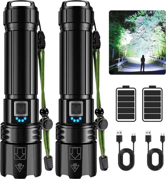 Main image of Flashlights High Lumen Rechargeable, 990,000 Lumens Super Bright LED Flashlight, High Powered Flash Light with 5000 mAh Capacity, Waterproof Handheld Flashlight for Camping Hiking(2 Pack)